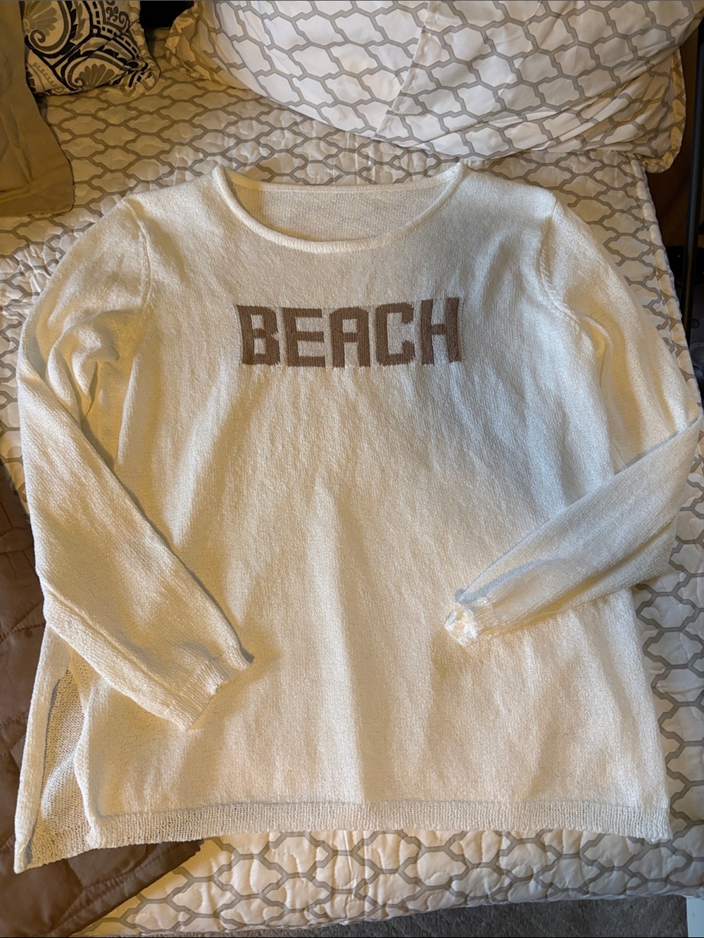 White 'BEACH' Knit Sweater